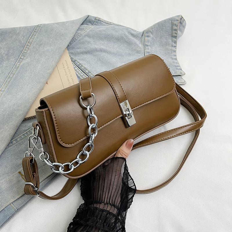 Fashion Leather Shoulder Bag for Women 2024 New Designer Top-Handle Crossbody Bag with Chain Elegant Versatile Purse for Work