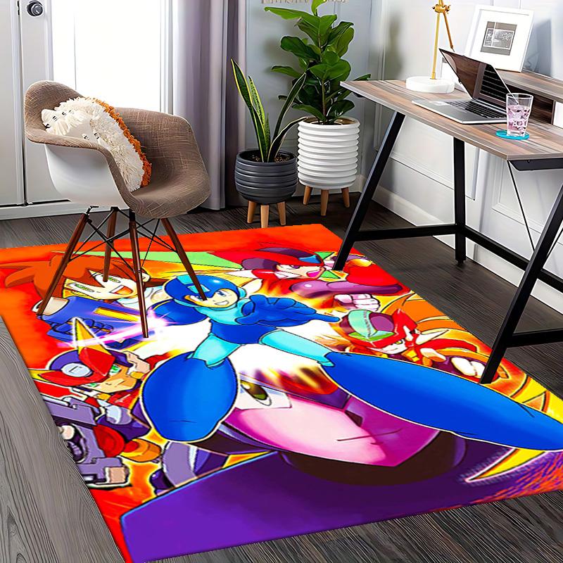 1pc Mega Man Anime Cartoon Design Office Chair Mat Non-Slip Carpet for Home Decor, Living Room, Bedroom, Game Room - Perfect Gift for Fans.Y059