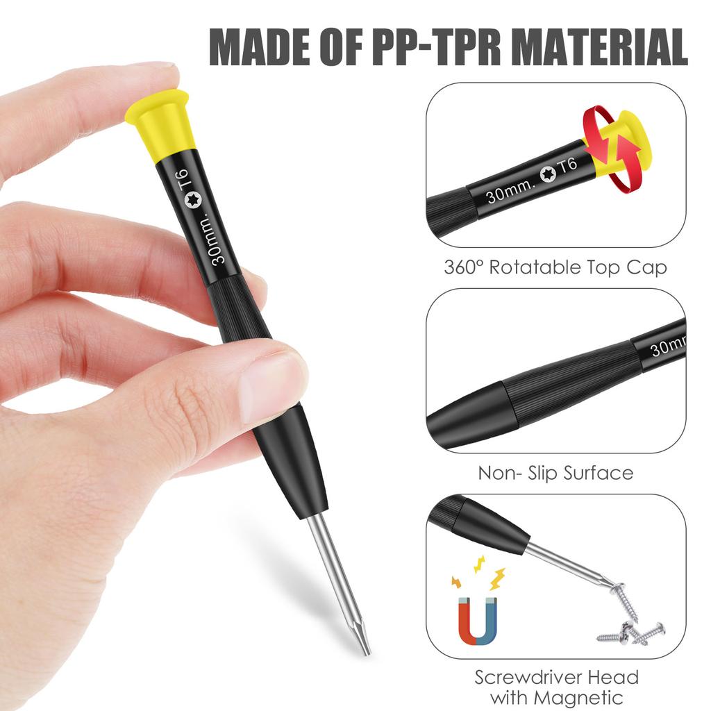 24 Stück Magnetischer Schraubendreher Präzisions-Handheld-Mikro-Torx-Schlitz-Kreuz-Y-Schraubendreher für Uhren, Brillen, Schmuck, Elektronikreparatur