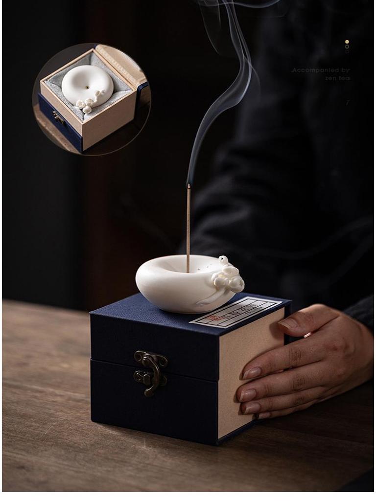 White Porcelain Plum Blossom Incense Holder: Handmade Vertical Stand for Indoor Use