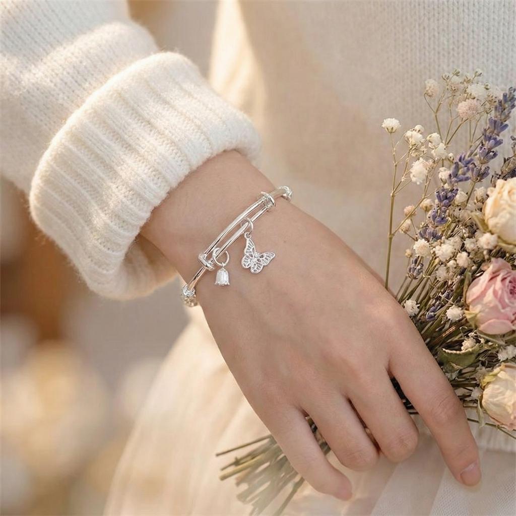 Trendy Silver Plated Butterfly Animal Cuff Bangles for Women Fashion Open Bracelet Wristband Wedding Christmas Jewelry