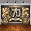 Ein luxuriöses Polyester-Poster für den 70. Geburtstag in Gold und Schwarz: mit Luftballons, Konfetti und einem Alles Gute zum Geburtstag Design.