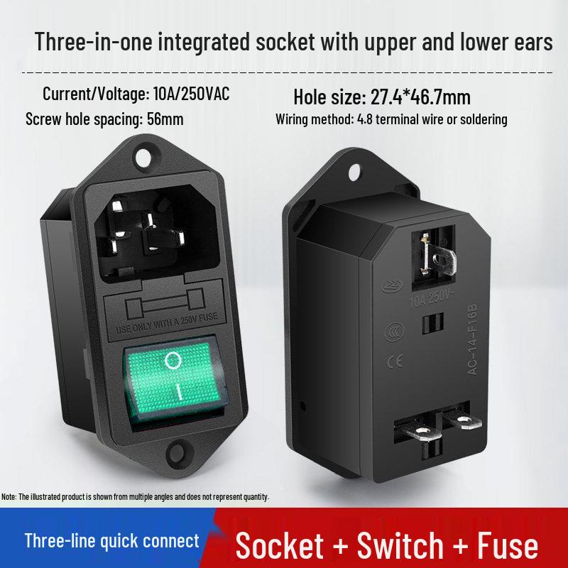 Integrated Power Socket with Male/Female Plugs, Switch, and Charging Port for Industrial Cabinet
