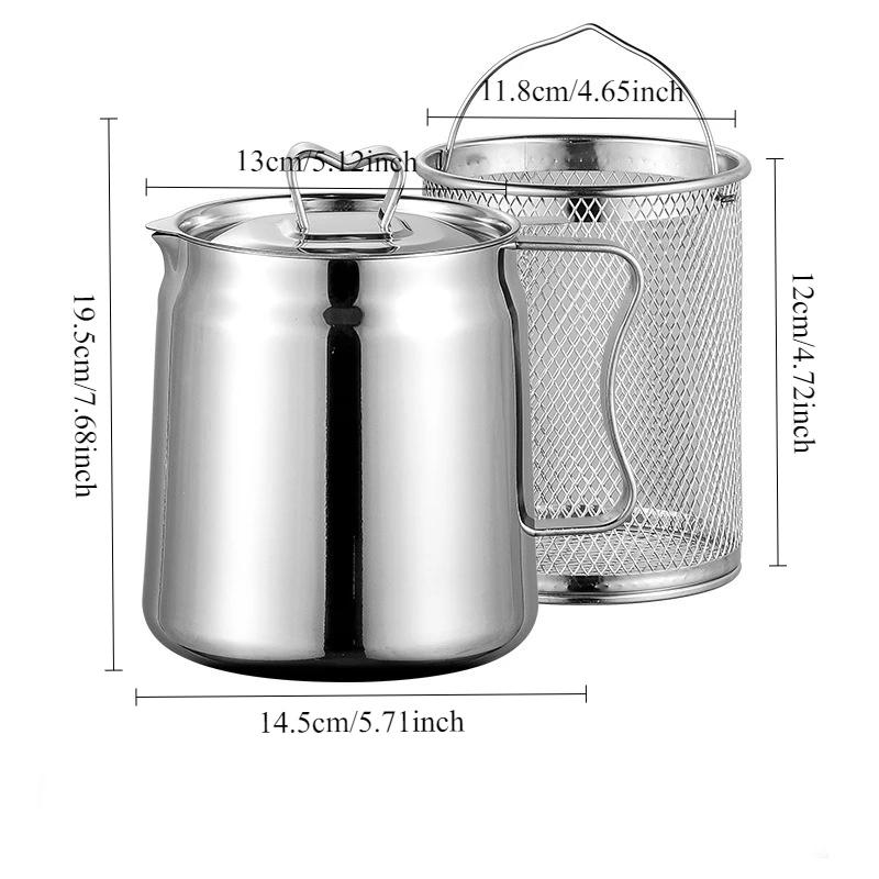 304 Stainless Steel Oil Filter Pot with Lid Deep Fryer Pasta Strainer Basket Chicken Fried Food Strainer Household Kitchen Tools