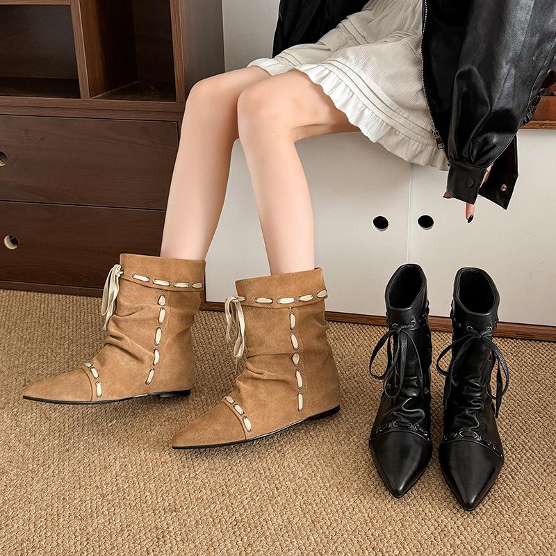 Women Flats Ankle Boots New 2025 Winter Trend Shoes Casual Party Pointed Toe Brand Chelsea Designer Woman Zapatos Mujer