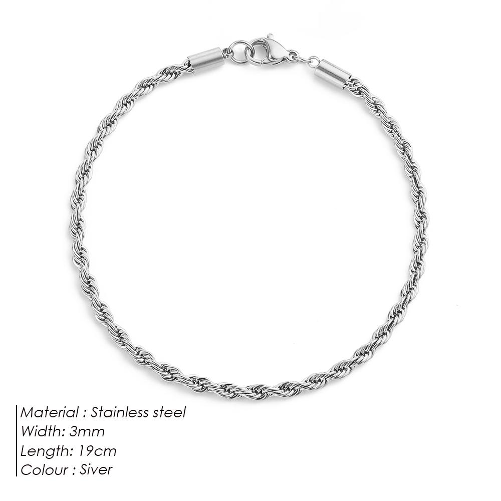 eManco for Woman Man Hip Hop Punk Silver Color Stainless Steel Fashion Jewelry 2/3/4/5MM Twisted Rope Chian Bracelet