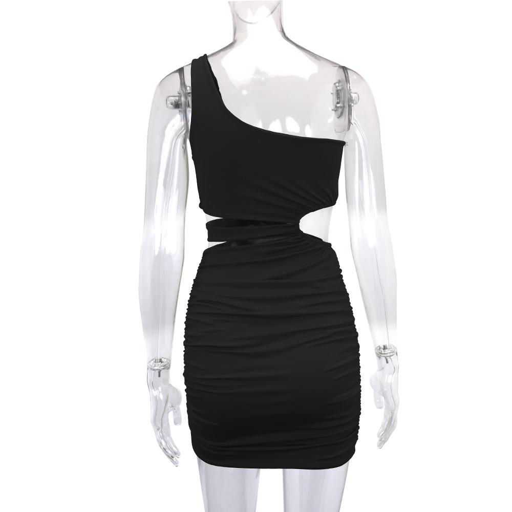 2025 Women's One-Shoulder Cutout Bodycon Dress - European & American Style, Sexy Short Skirt