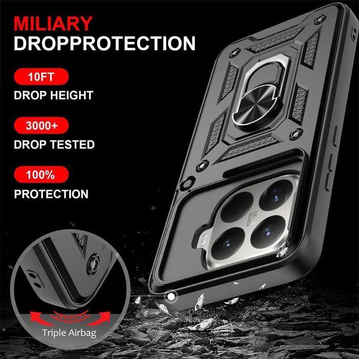 Coque - E.F.CONNECTION - pour Xiaomi 15T - Rigide Antichoc avec Anneau et Protection Objectif Coulissante - Noir