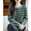 2025 Fall/Winter Women's Loose Knit Cardigan with Raccoon Fur Trim, Soft Color Block, Round Neck, Slimming Fit