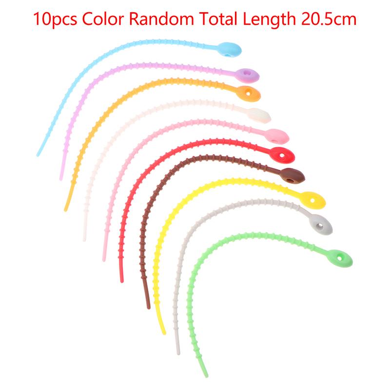 10Pcs Cute Candy Color Silicone Reusable Bag Ties Twist Wire Fasten Cable Zip Tie Headset Data Line Universal Lanyard Strap