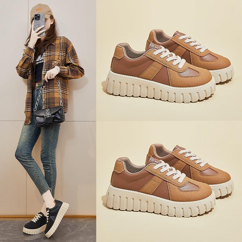 Casual Chunky Platform Sneakers dla kobiet Antypoślizgowe buty do chodzenia ze skóry PU Damskie wygodne sznurowane buty do biegania Oddychające buty do pracy Tenisówki