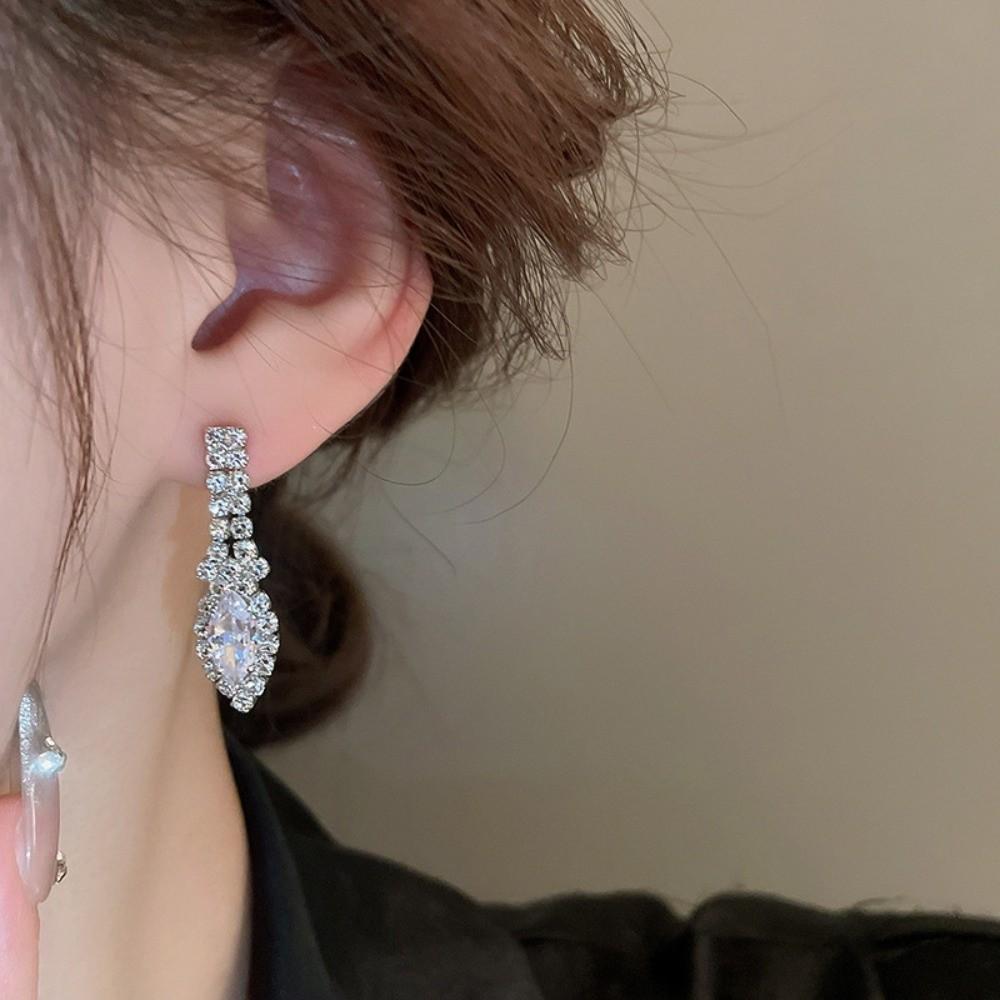 3Pcs European Style Water Drop Pendant Necklace Rhinestone Crystal Bride Jewelry Set  Wedding Dress