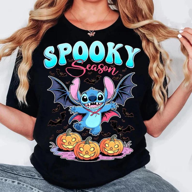 Stitch Pumpkins Spooky Season Halloween Black TShirt S