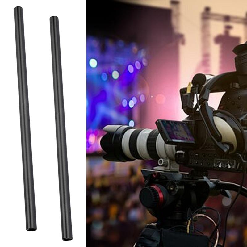 2 Pieces 35cm Long 15mm Diameter Aluminum Alloy Rod with Inner 12mm Thread for Camera Support Systems Black