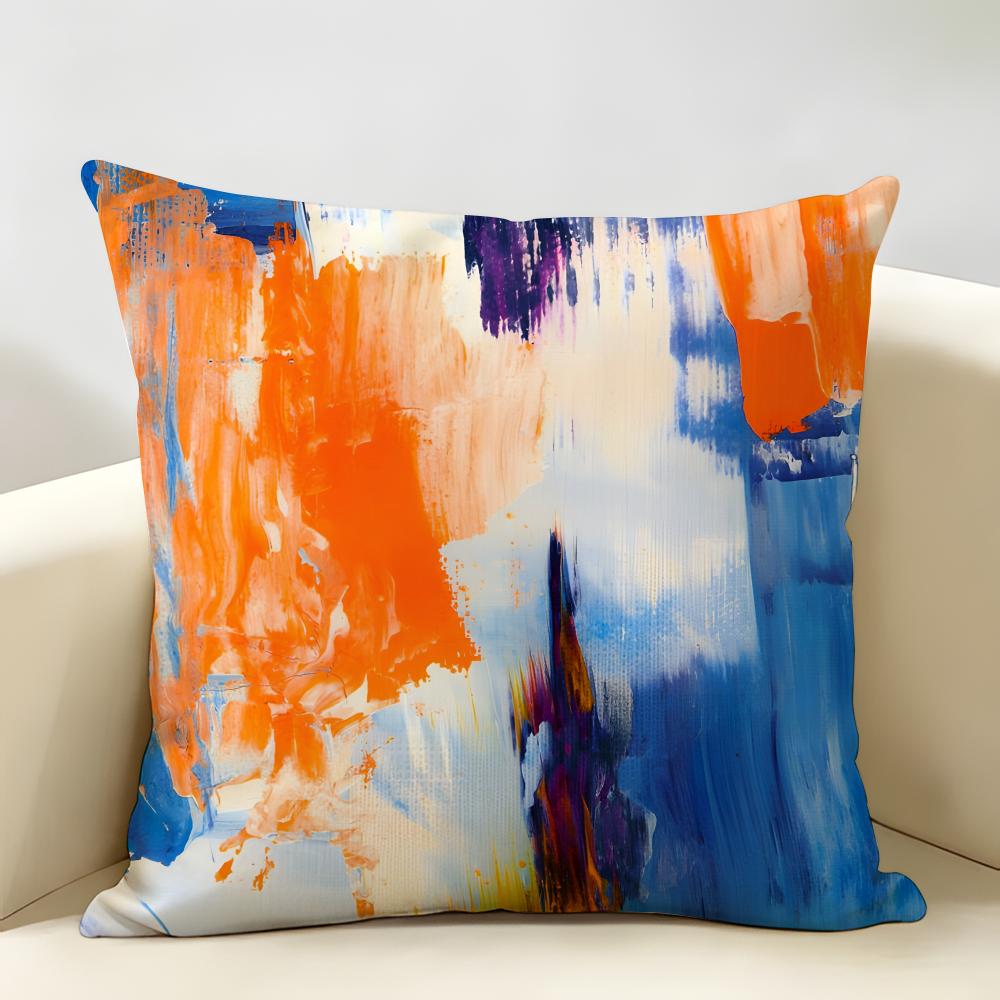 Modern Brushstroke Grunge Paint Pattern Cushion Cover Natural Linen Organic Fabric Printing Breathable Perfect For Home Decor