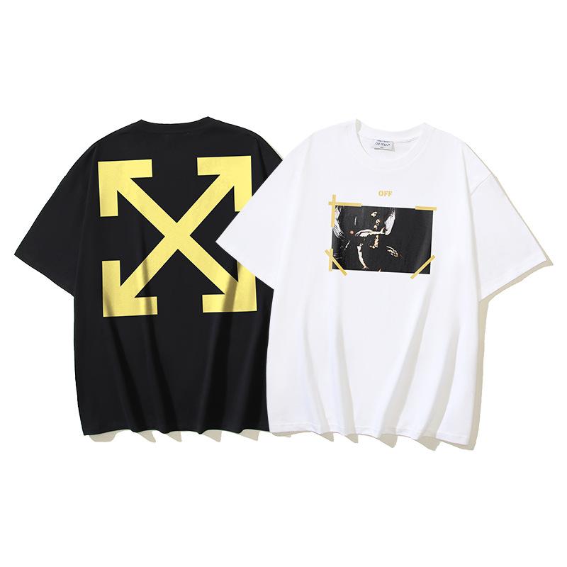 Off-White 2026 Summer New Angel Caravaggio Arrow Printed Short Sleeved T-shirt for Men and Women