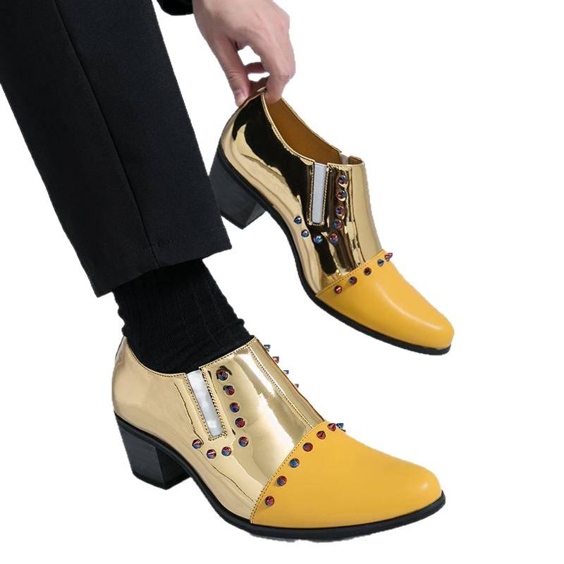 Men's Year Men's Shoes Fashion Casual Pointed Leather Shoes Business Height Increase Dress High Heel Leather