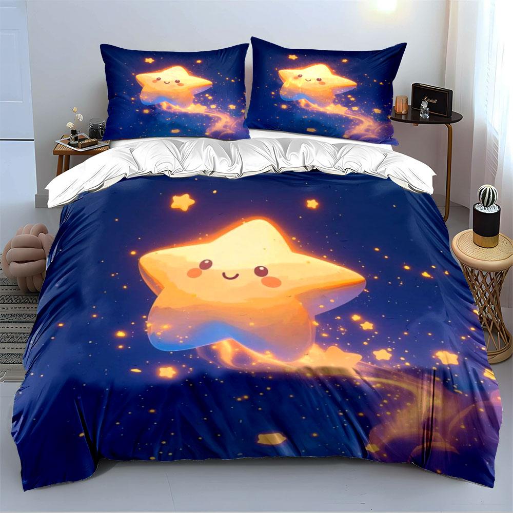 Cute Starry Night Bedding Set Bedding Duvet Cover Set Duvet Cover Pillowcases (1 * Duvet Cover 2 * Pillowcases, Without Duvet Insert)