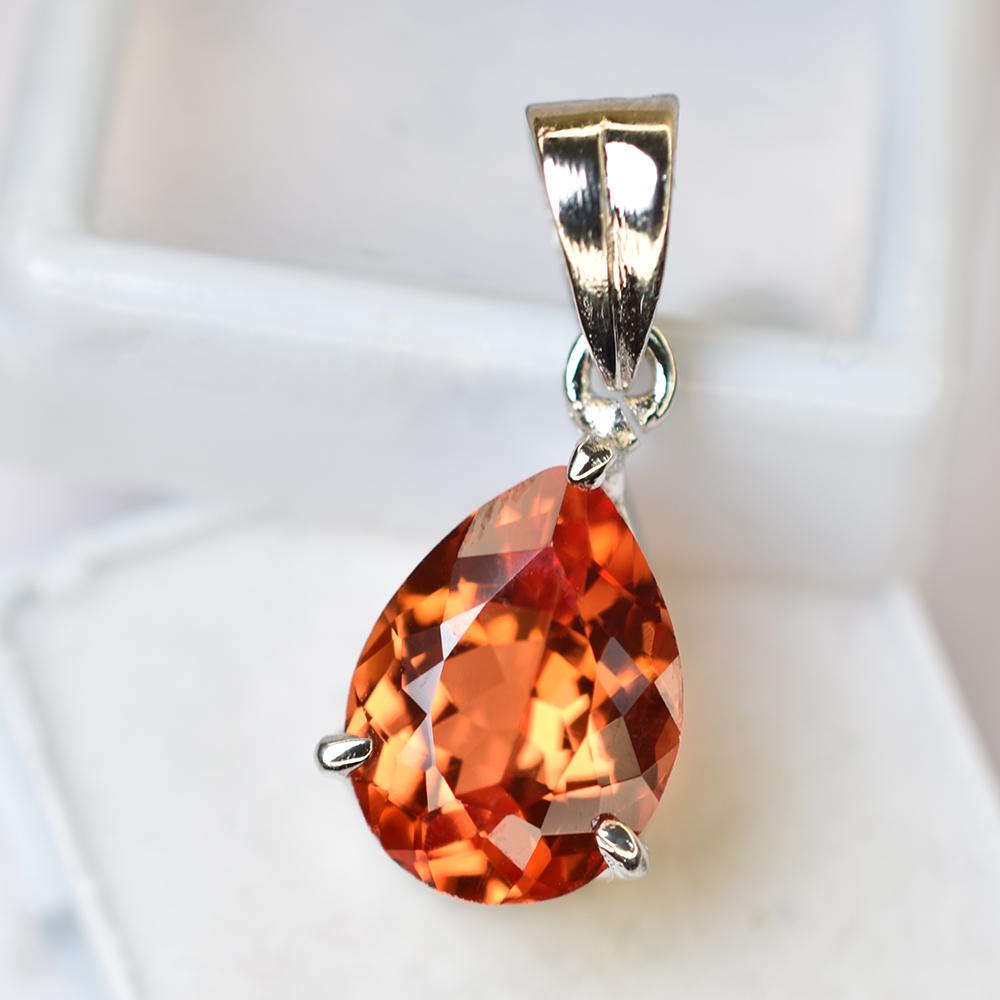 Orange Sapphire 925 Sterling Silver Pendant Certified 13 Ct Natural Gemstone