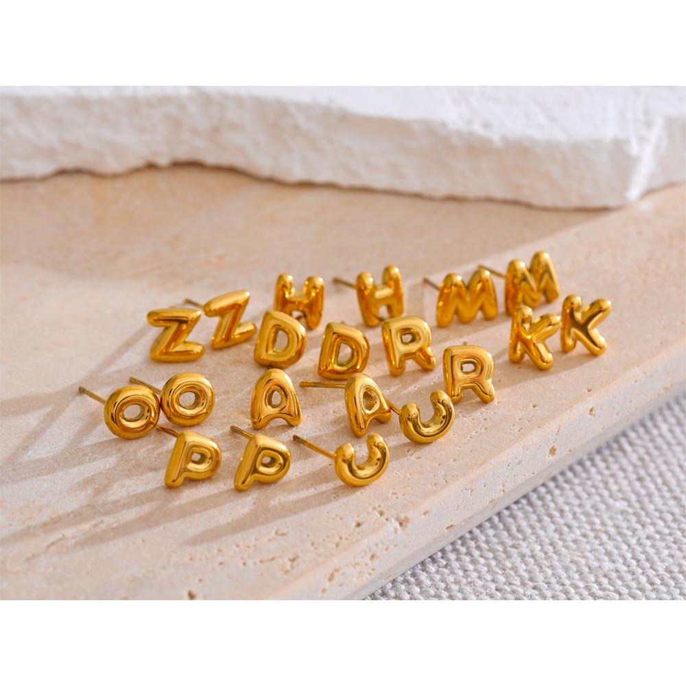 Yhpup 26 Initial Letter A-Z Stainless Steel Gold Color Stud Earrings 18K PVD Waterproof Plated Daily Versatile Basic Jewelry