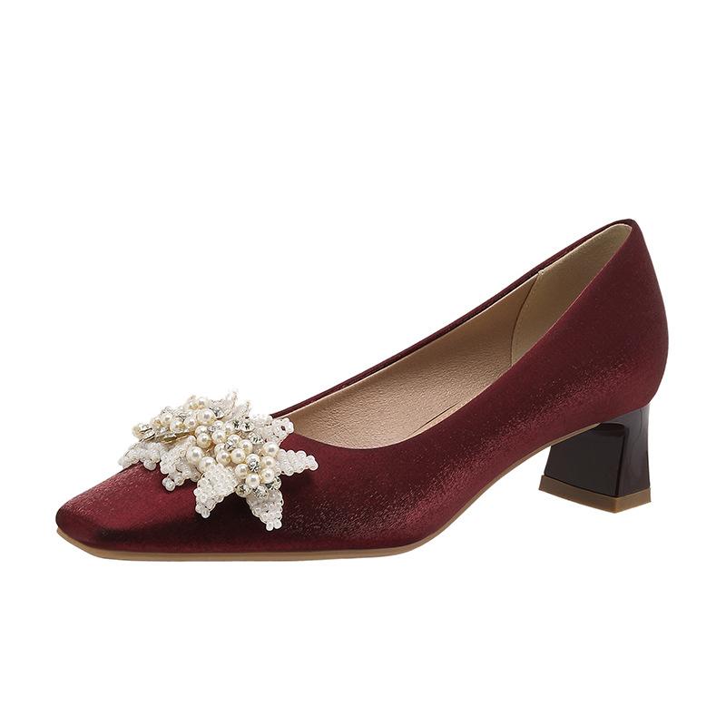 Red bridal shoes, crystal high heels, women's thick heels are not tired, Xiuhe wedding dress, two wear single shoes
