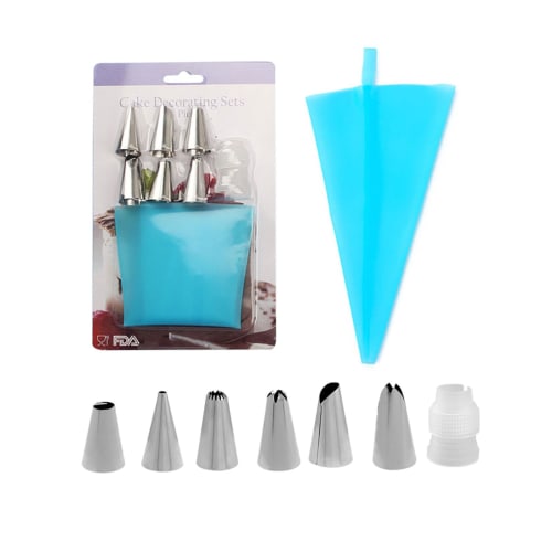 LQHZC Stainless Steel Pastry Tools, Professional Grade, with 6 Pastry Bags and Conversion Adapter, for Cake Decorating, Cookies, Macarons, Cream Puffs