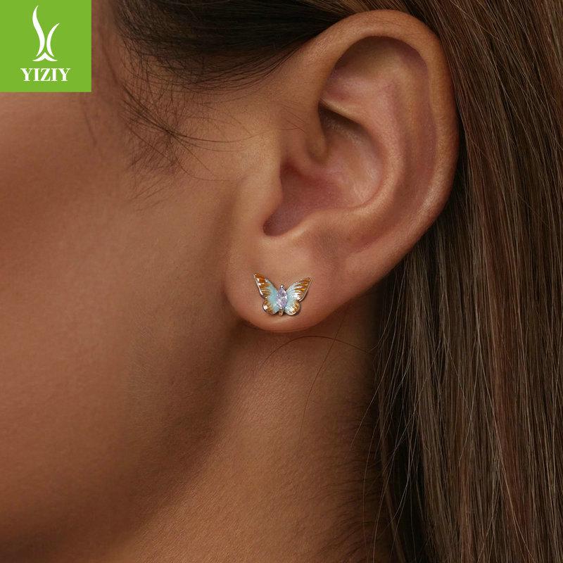 Silver Gradient Oil Drop Butterfly Earrings, S925 Sterling Silver Fashion Jewelry