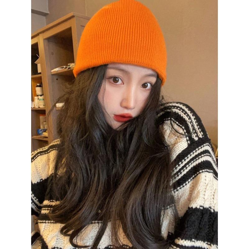 White Knitted Hat Women's Autumn and Winter Tide Fashion Versatile Solid Color Big Head Circumference Wool Pullover Hat Confinement Cold Hat