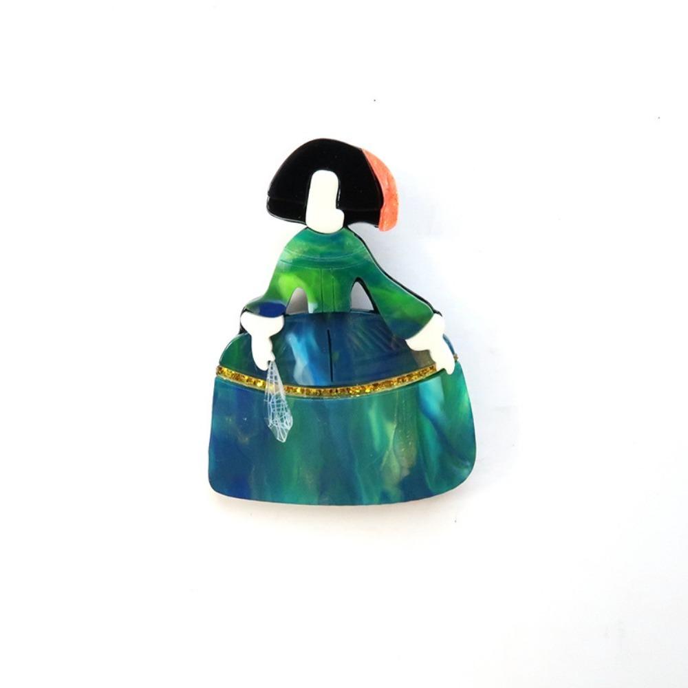 

Японские и корейские популярные мультяшные акриловые броши в виде девочек, оригинальные нишевые многослойные броши-значки с портретами зелёный