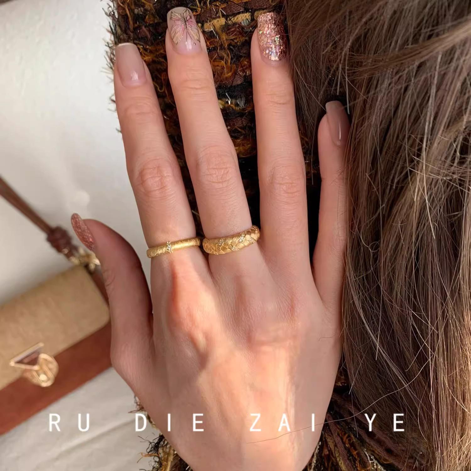Vintage wheat ear woven ring medieval brushed retro light luxury niche high-end open ring opening adjustable