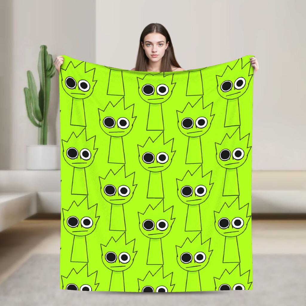 Sprunki Spiel-Flanelldecke, originelle Kuscheldecke für Zuhause, Hotel, Sofa, 125 x 100 cm, flauschig, dünn, Steppdecke