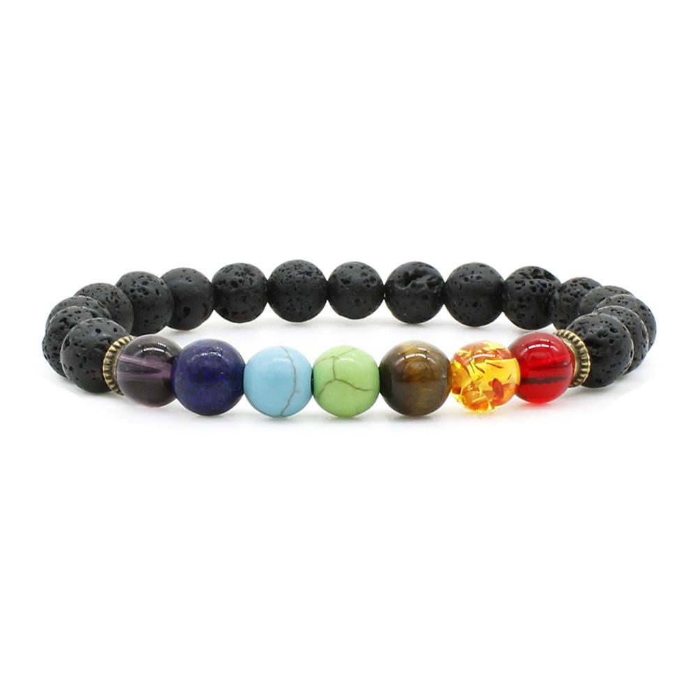 European Trendy Alloy Jewelry Volcanic Stone Beaded Bracelet with Seven-Color Stones