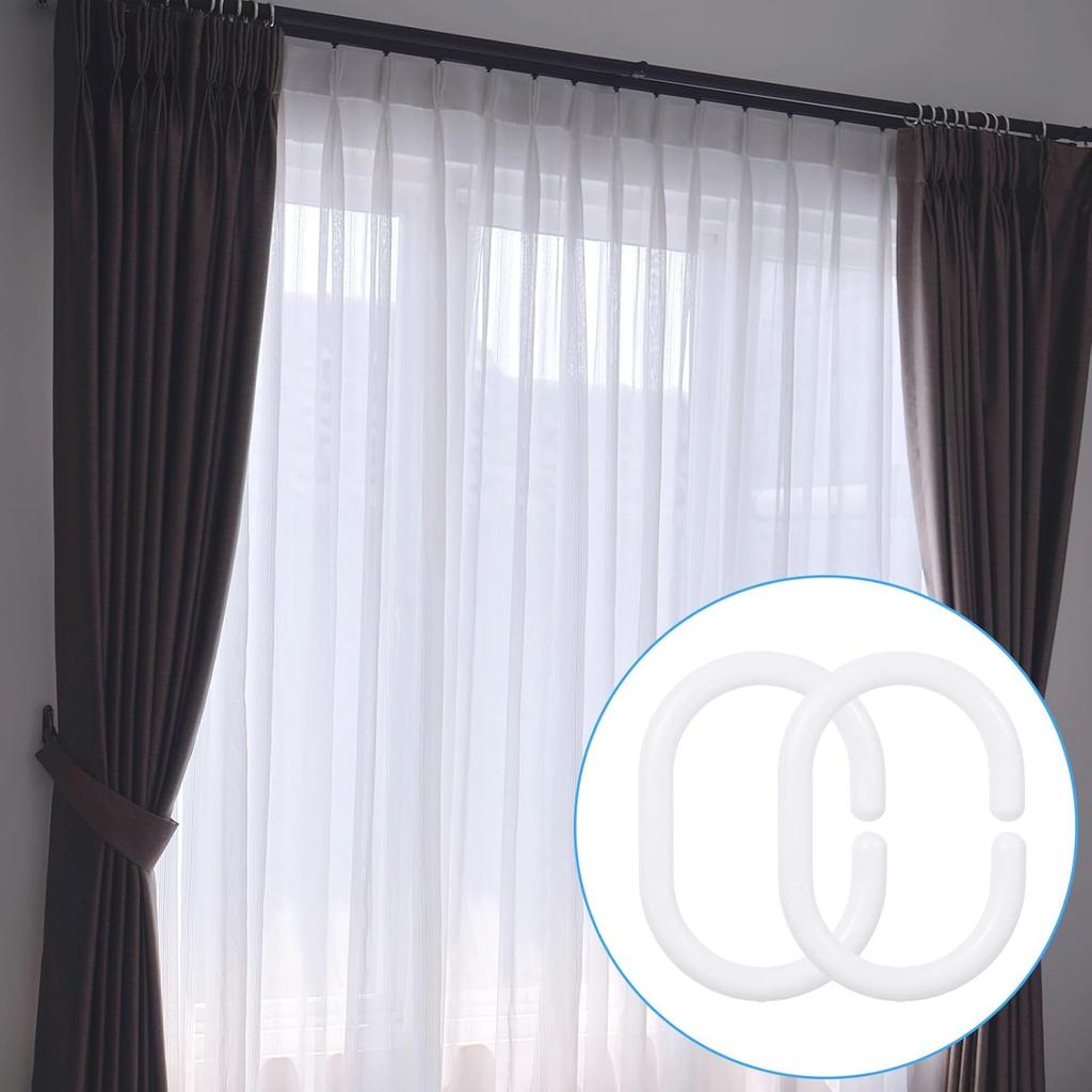 24 PCS White Plastic Shower Curtain Rings, C-Shaped Ring Hooks for Bathroom, Tub, and Window Rods Curta Hanger