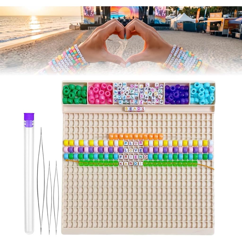 Pony Beads Fast Stringing Tray for 6×9mm Pony 6×6mm Letter Beads | Bead Bracelet Making Board Tray with 3 Beading Needles Storage Tube