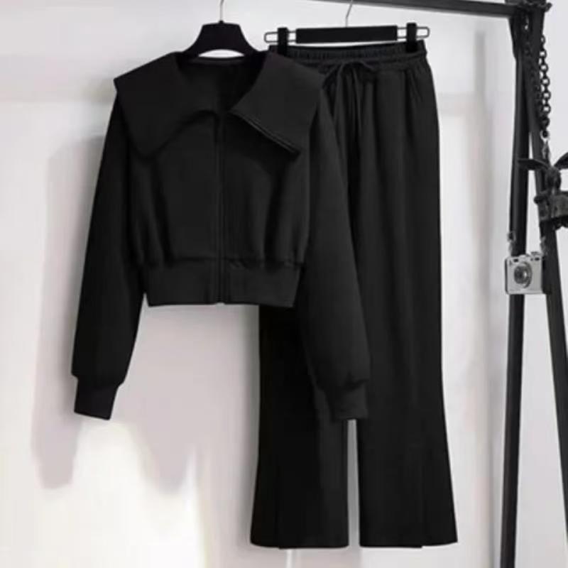 Nový jarní a podzimní outfit Bunda s dlouhým rukávem Mikina Široké kalhoty s vysokým pasem Ležérní Sportovní Móda Dvoudílná dámská sada