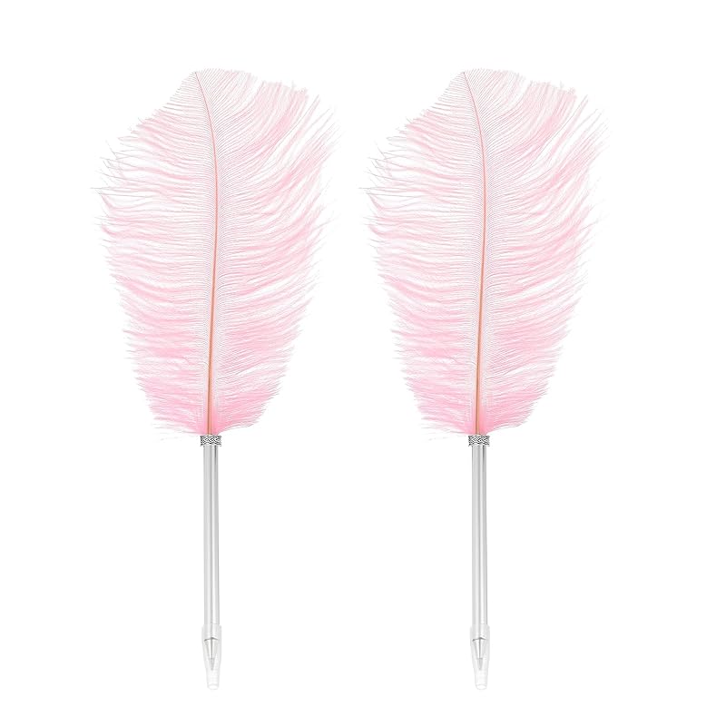 

PATIKIL feather ballpoint pen 2 pieces 0.5mm Fluffy vintage ink quill pen sophisticated plated rod calligraphy signature guest wedding gifts pink