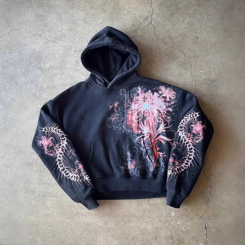 Oversized Hooded Sweatshirt With Anime Print Streetwear Y2K Style Long Sleeve Pullover Women