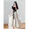 Short-Sleeve Skirt Strappy Dress Elegant Women's Short-Sleeved Skirt Tied Dress