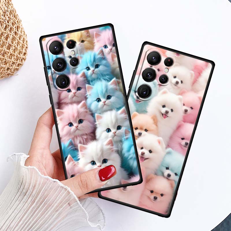 Cartoon Animals Cute Phone Case For Samsung Galaxy S26 S25 S24 S23 S22 S21 S20 Ultra Plus FE 5G Black Soft TPU