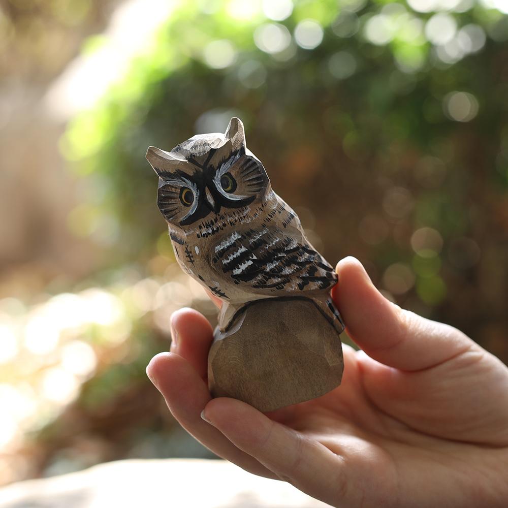 Hand Carved Wooden Owl Figurine Statue Ornaments Snowy Owl Animal Craft Home Desktop accessories Decor Home Decoration Gift