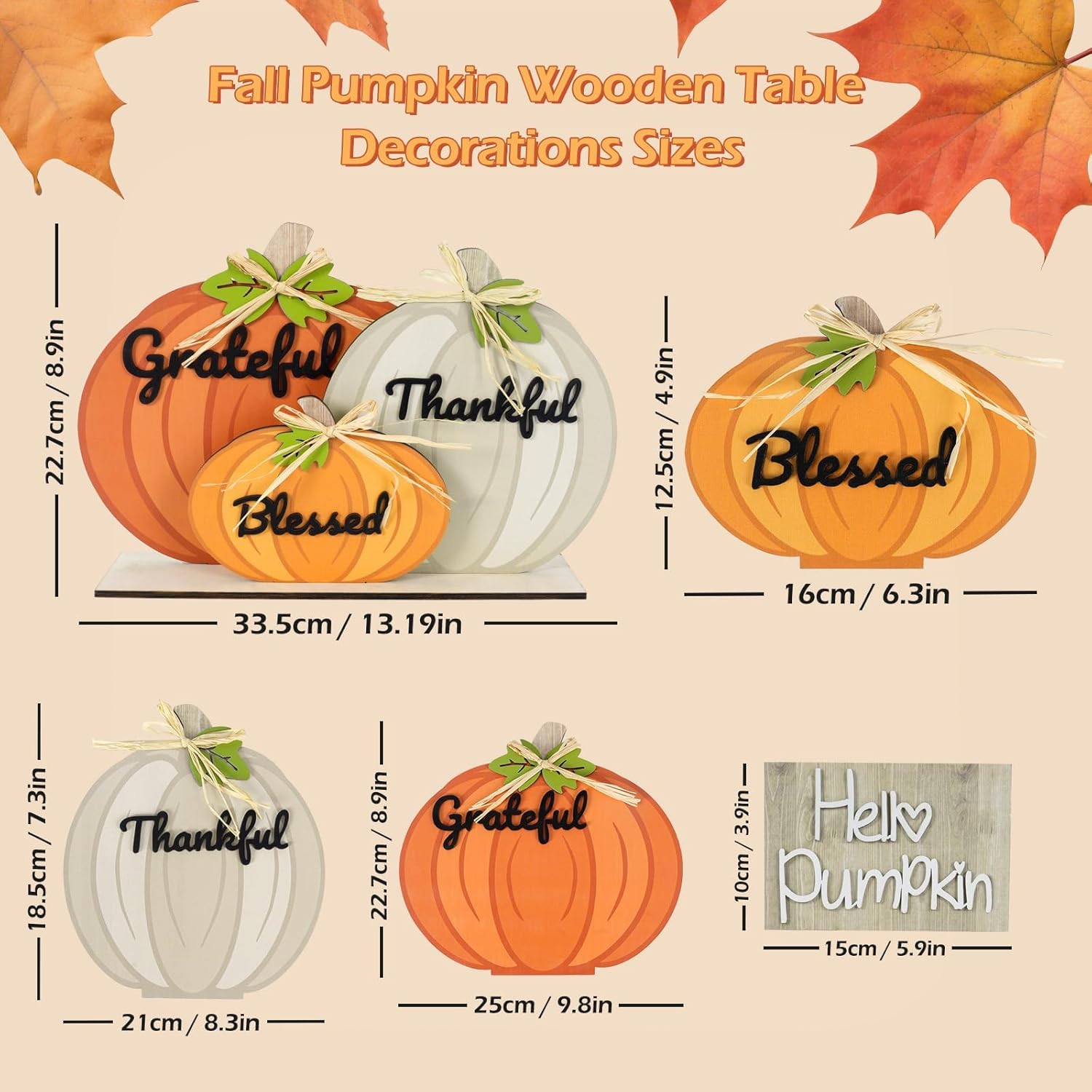 Fall Table Decorations for Home, Vintage Pumpkin Decor Wooden Blessed Grateful Thankful Hello Pumpkin Centerpiece Sign Wood Fall Decoration Home