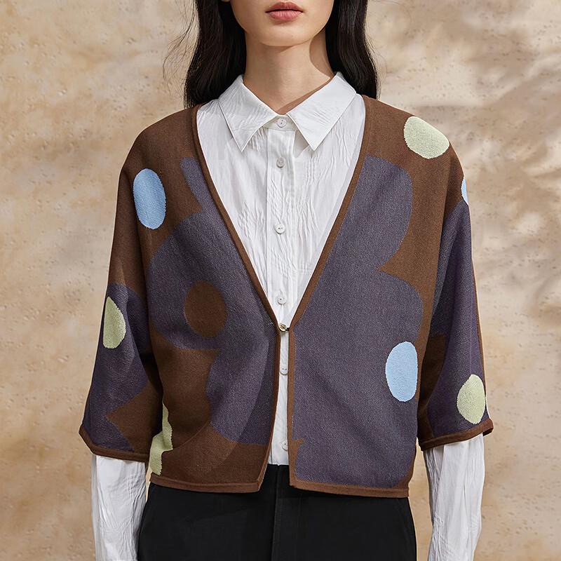 Broadcast Women's V-Neck 3/4 Sleeve Printed Knit Cardigan