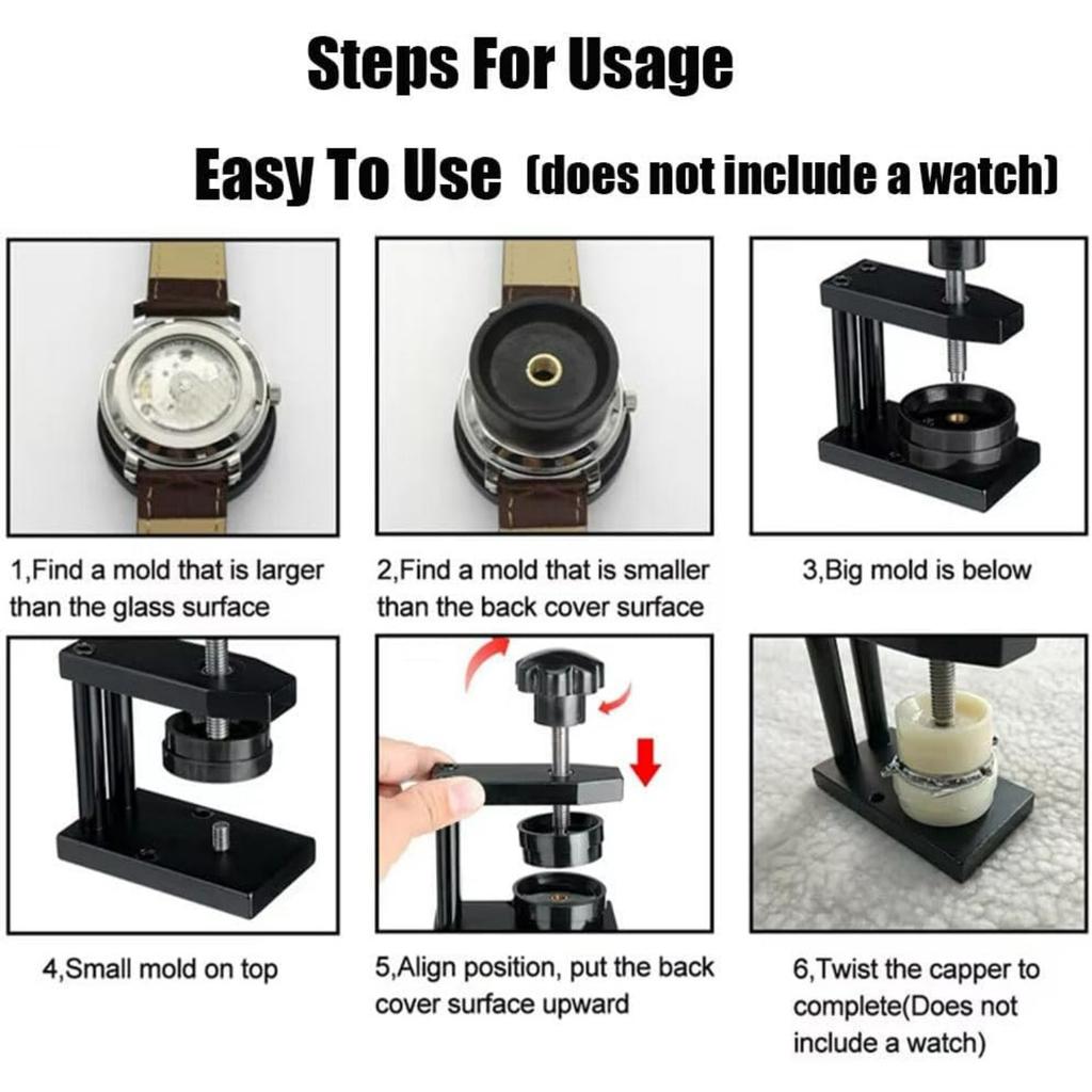 Watch Press Set, Watch Bottom Cover Tool With 12 Dies(18-50mm), Screw Type Capping Machine Manually Rotating Cover Tool, Watch Repair Tool Kit