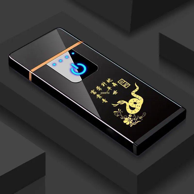 Men's Rechargeable High-Power Windproof Flip Lighter - Sleek Black Technology Design