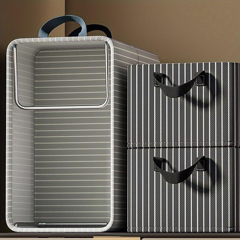 47*28*20cm1pc High-capacity Foldable Clothing Storage Box with Handle,home&dormitory Pants Wardrobe Sorting Storage Stripe Basket.