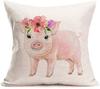 Linen Square Pillow Cover Watercolor Cute Farm Animal Sheep Wearing Leopard Print Hat Cushion Cover Farmhouse Decoration
