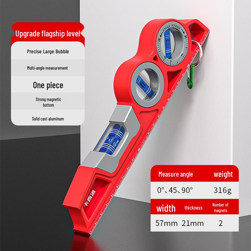 High-Precision Magnetic Torpedo Spirit Level with Ruler, Thickened and Drop-Proof Aluminum Construction