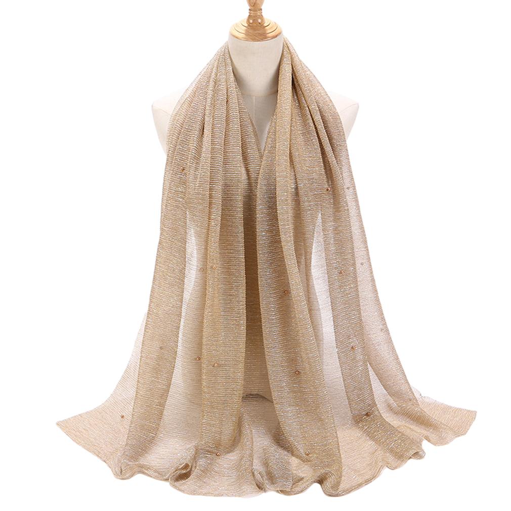 Women's Elegant Pleated Shawl Scarf, Lightweight Breathable Scarf with Beads, Versatile Sunscreen Shawl for Daily/Party