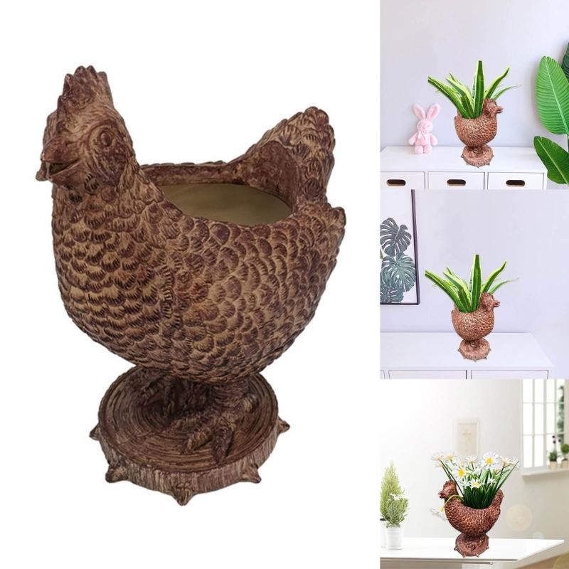 Chicken Ornaments Resin Figurine Decorative Outdoor Decors Planter Outdoor Plant Flower Pots Ornaments Chicken Statue