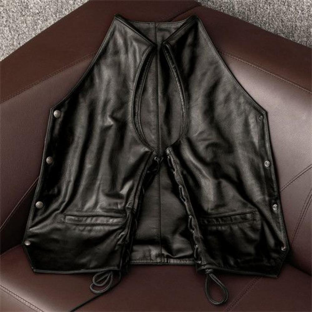 Pure First-layer Cowhide Leather Vest Locomotive Slim-fitting Small Vest Short Single-breasted Simple Sleeveless